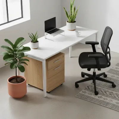 Modern wood filing cabinet in a contemporary home office with sleek lines and natural light.