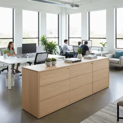 Spacious office with a well-chosen lateral filing cabinet, illustrating key buying guide considerations